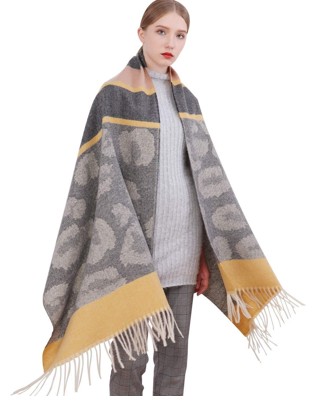[Australia] - RIIQIICHY Women Scarf Pashmina Shawl Wrap Stole Winter Warm Thick Blanket Oversized Scarves with Tassel Yellow 