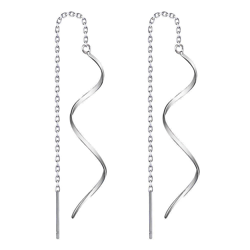 [Australia] - Yaneno 925 Sterling Silver Needle Drop Threader Pull Through Dangle Twist Earrings for Women White 