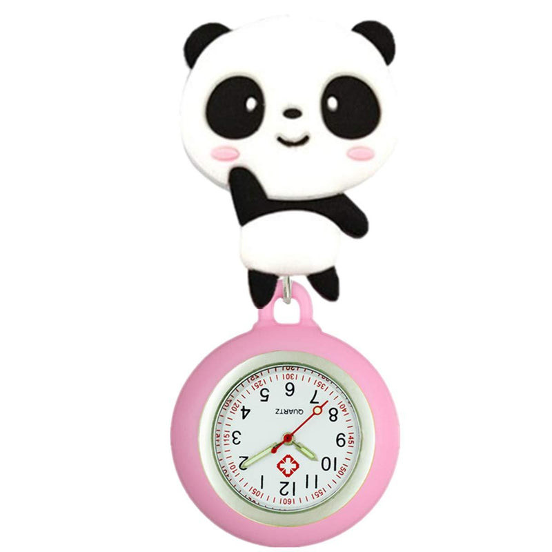 [Australia] - Unisex Luminous Nurse Fob Watch Rainbow Cover Clip-on Hanging Retractable Medical Pocket Watch for Men Women Glow in Dark Nurse Doctor Brooch Fob Watch Gift Panda 