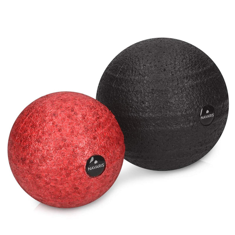 [Australia] - Navaris Fascia Massage Balls Set - 2 Different Sizes (8cm, 10cm) - Myofascial Deep Tissue Muscle Therapy for Back Legs Neck Foot Roller Trigger Points Red & Black 