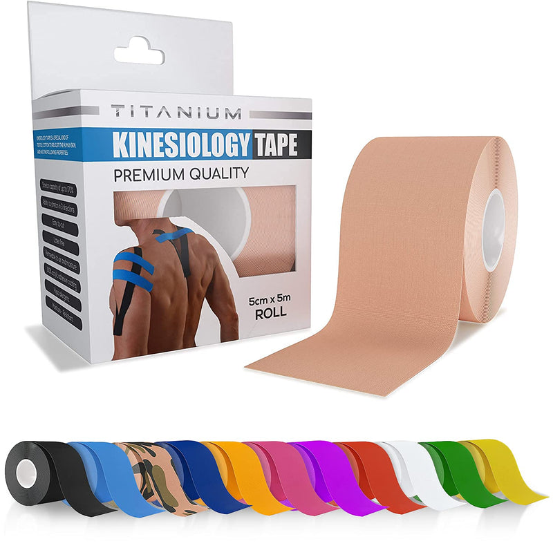 [Australia] - Titanium Sports Kinesiology Tape - 5m Roll of Elastic Water Resistant Tape for Support & Muscle Recovery - Quality Sports Tape Beige 