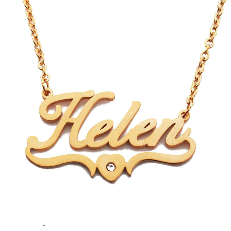 [Australia] - Kigu Helen Name Necklace Personalised Heart Shaped Gold Plated, Custom Dainty Name Pendants, Jewellery for Ladies, Girlfriend, Mother, Sister, Friends Inc Bag & Box 