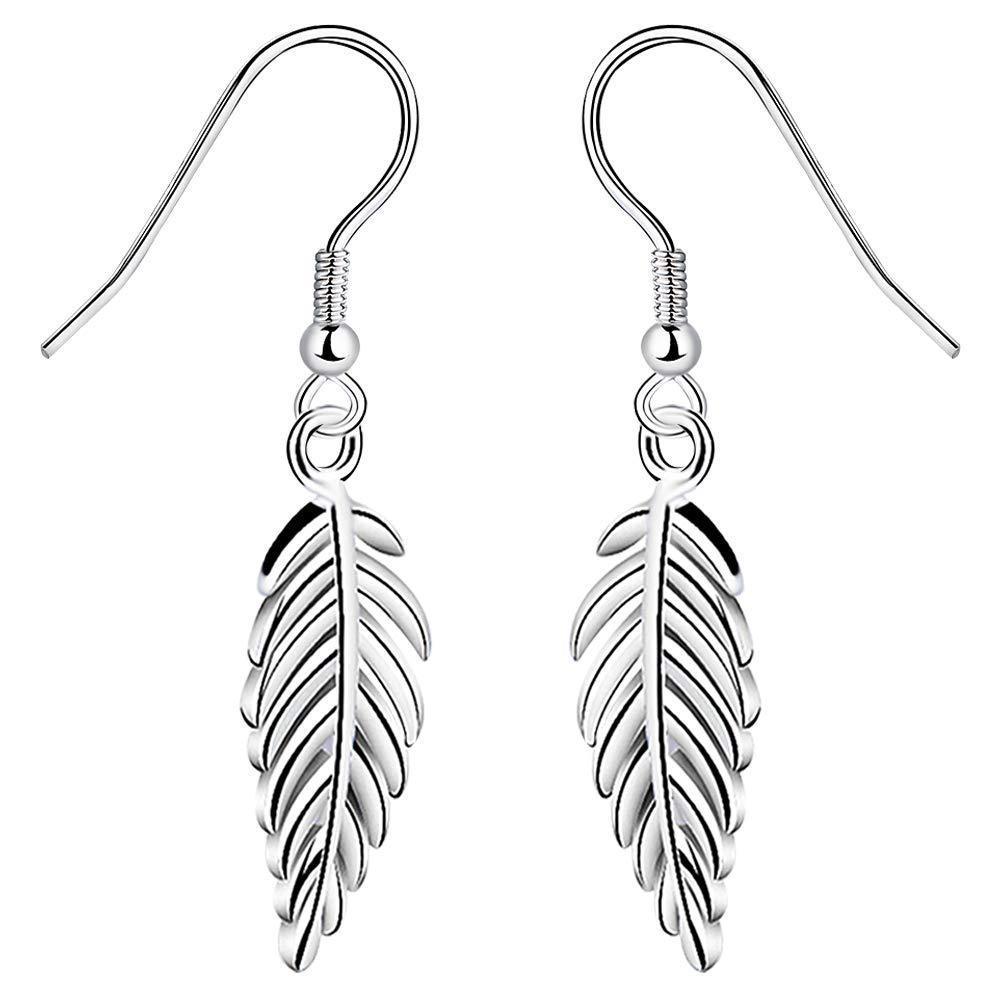 [Australia] - Yaneno 925 Sterling Silver High Polished Ear Hook Sweet Mini Long Leaf Dangle Drop Earrings Hypoallergenic Fashion Jewelry for Women Gift White 