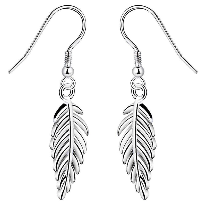 [Australia] - Yaneno 925 Sterling Silver High Polished Ear Hook Sweet Mini Long Leaf Dangle Drop Earrings Hypoallergenic Fashion Jewelry for Women Gift White 