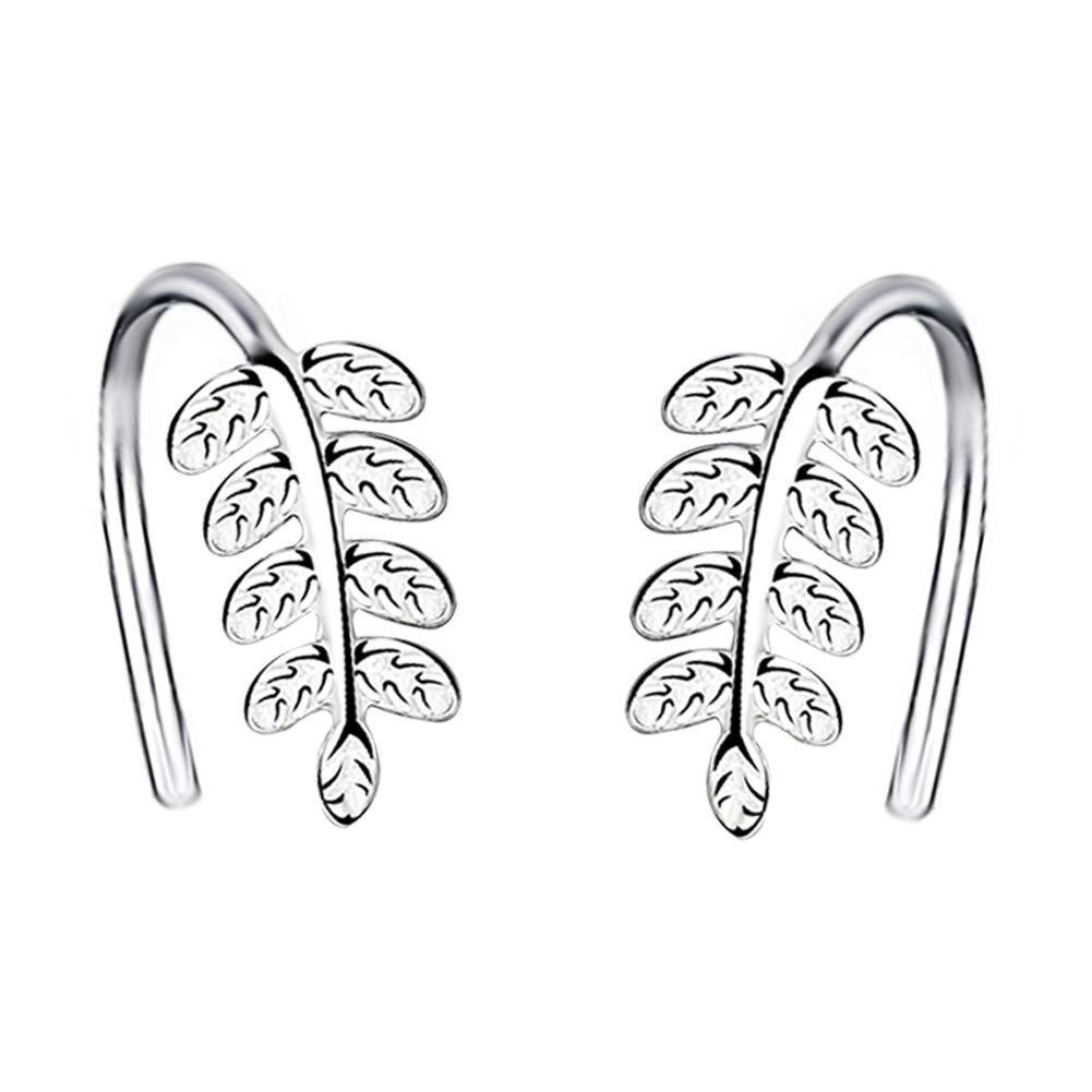 [Australia] - Yaneno Fashion Jewellery Classic Cute 925 Sterling Silver Leaf Clip Earrings Ear Hook Dangle Drop Simple Elegant Earrings for Women White 