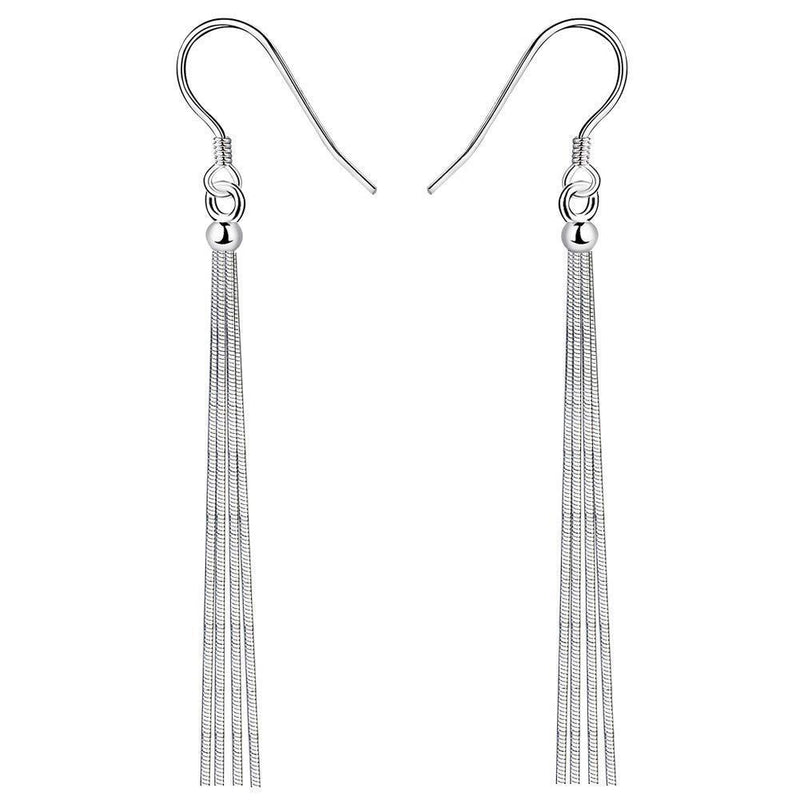 [Australia] - Yaneno 925 Sterling Silver Pin Dangle Drop Bead Hook Earrings Long Tassel Threader Fashion Jewelry Earrings for Women Earrings Hypoallergenic Jewellery for Sensitive Ears White 