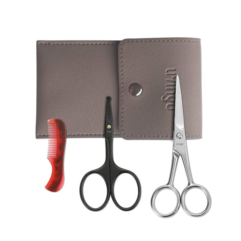 [Australia] - LIVINGO Beard & Mustache Scissors for Men, Professional Rounded Tip Safety Sharp Stainless Steel Small Beauty Facial Nose Hair Trimming Shears Kit with Mini Comb and Leather Case 