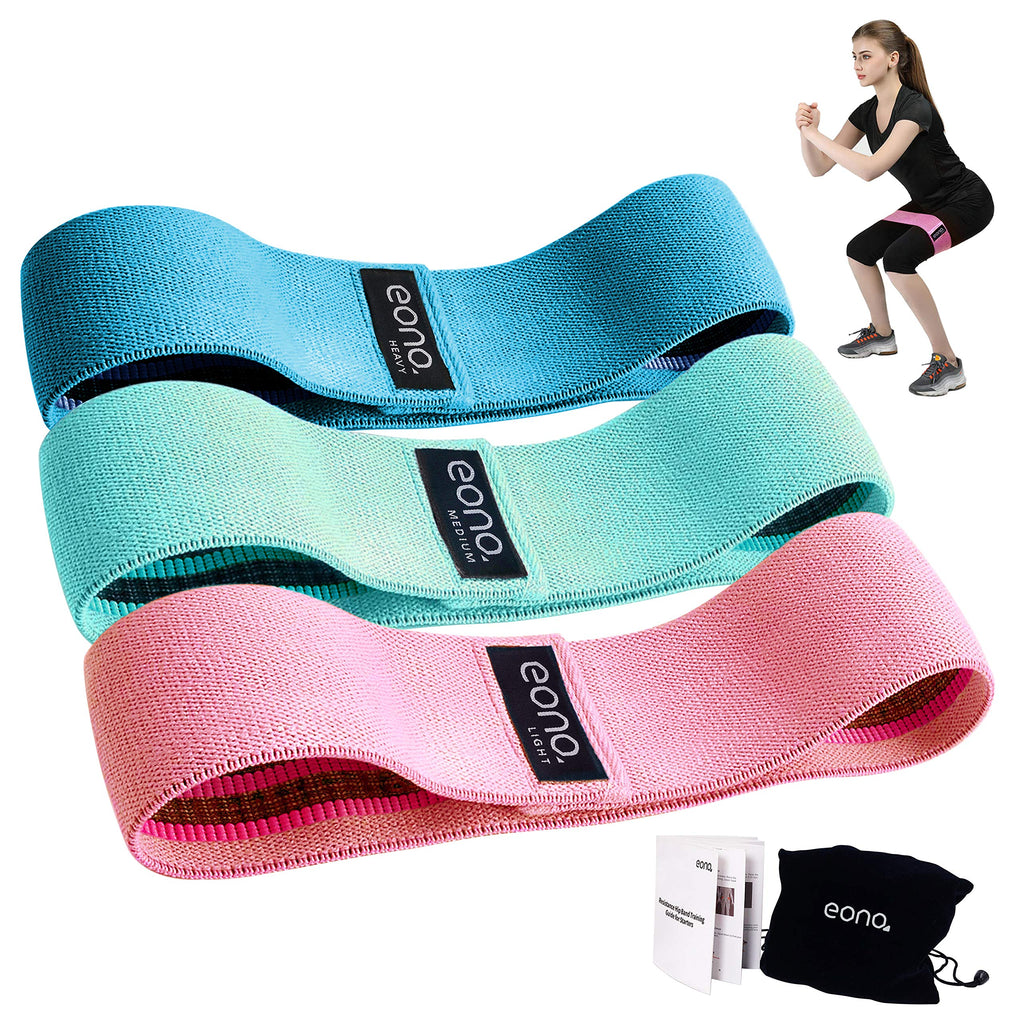 [Australia] - Amazon Brand - Eono - Resistance Bands Exercise Fitness Loop Band for Legs and Butt Set of 3 Heavy Duty Soft Fabric Booty Hip Bands Non Slip 