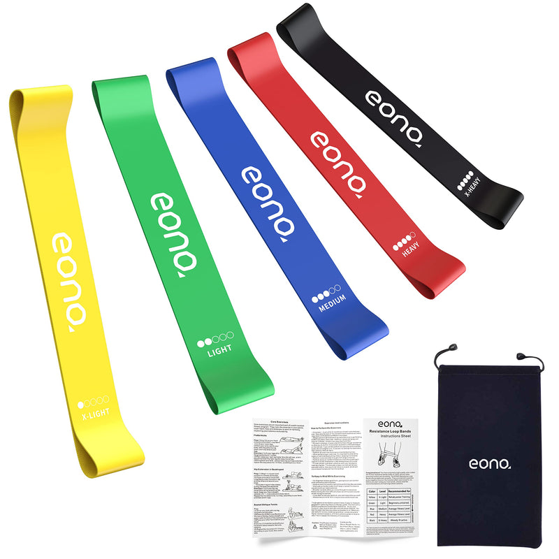 [Australia] - Amazon Brand - Eono - Anti-Slip Resistance Loop Bands Anti-Rolling Workout Bands for Women Set of 5 Exercise Bands for Home Gym Yoga 