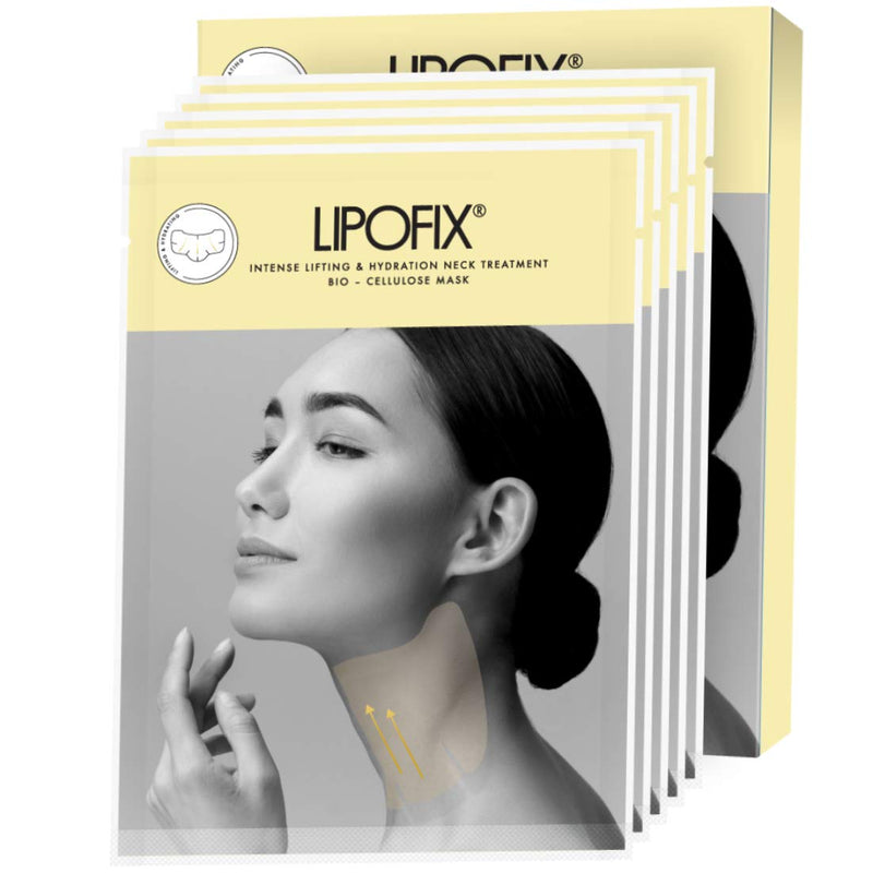 [Australia] - Neck Lifting Hydrating Firming Intense Treatment Bio - Cellulose Mask LipoFix (5 MASKS) 5 Count (Pack of 1) 