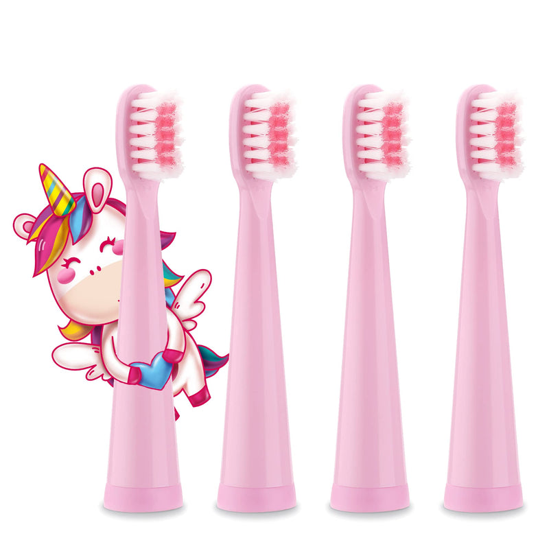 [Australia] - Vekkia Kids Electric Toothbrush Replacement Heads - 7X More Plaque Removal, End-Rounded 3D Curved Soft Bristles, Comfortable & Efficient Clean Teeth, Perfect for Kid Small Mouth, Pink (4 Pack) Pink Head 