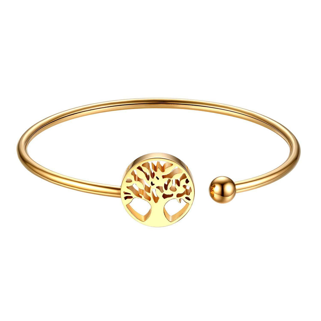 [Australia] - JewelryWe Cuff Bracelet with Classic Tree of Life Charm Open Cuff Bangle Bracelets for Women Girls Gold 