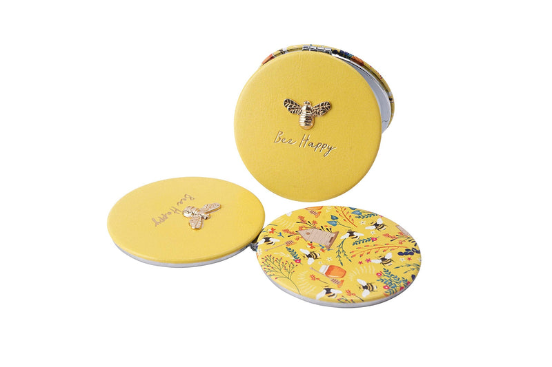 [Australia] - Compact Mirror | 'Bee Happy' | Yellow | Comes Gift Boxed | 2 Varied Magnifications | From CGB Giftware's The Beekeeper Range | Ladies Compact Mirror |GB03892 