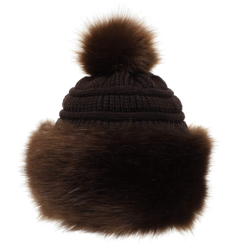 [Australia] - soul young Women's Russian Style Cossack Faux Fur Hat with Pompom Coffee 