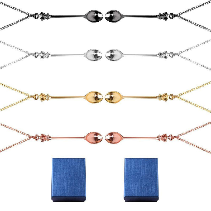 [Australia] - 8 PCS Spoon Necklace Set, Snuff Spoon Necklace Adjustable Mini Spoon Pendant Spoon Chain Necklace Ket Spoon Necklace Silver Alice Snuff Ibiza Festival Sniff Necklace With Gift Box For Women Girls 