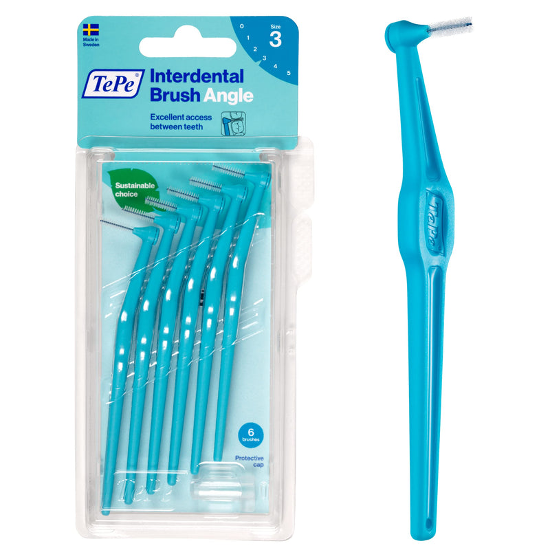 [Australia] - TePe Angle Blue Interdental Brushes (0.6mm - Size 3) - Easy and simple interspace cleaning with long handle and angled neck, 1 x 6 brushes 