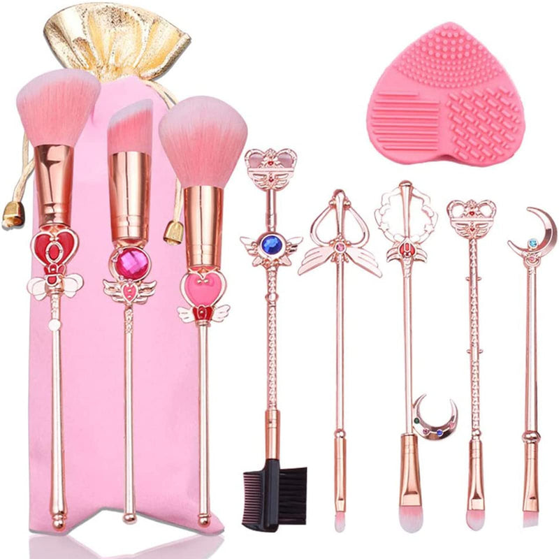 [Australia] - 10pcs Sailor Moon Makeup Brushes Set, Kawaii Cosmetic Brushes Pink Make up Brushes Basic Set with Brush Cleaning Mat and Pink Bag Novelty Gift for Girl Women 