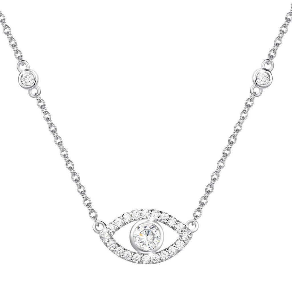 [Australia] - FANCIME 925 Sterling Silver White Gold Plated with Cubic Zirconia CZ Evil Eyes Pendant Necklace Fine Jewellery for Women Girls - Chain Length: 16 + 2 Inch 