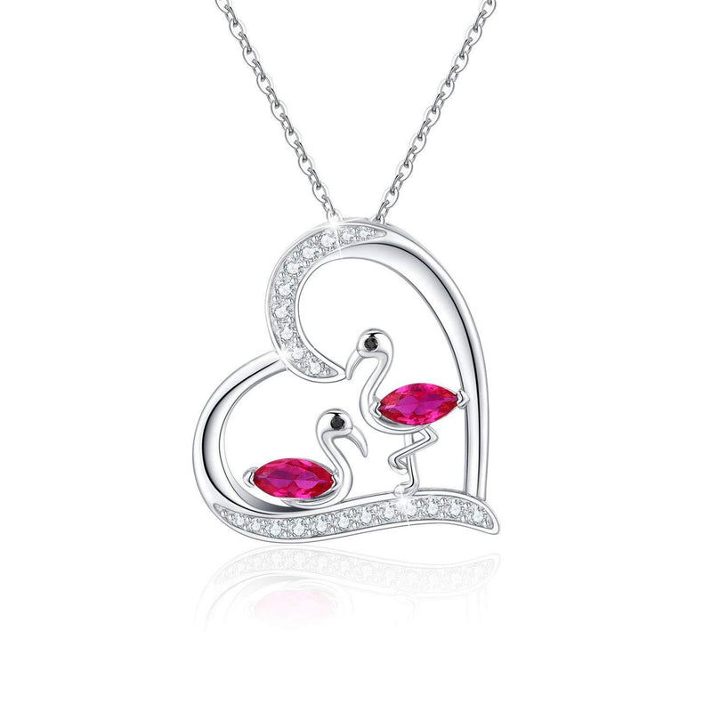 [Australia] - Flamingo Necklace 925 Sterling Silver Chain Love Heart Pendant Necklaces Flamingo Jewellery Christmas Flamingo Gifts for Women Girls Kids Children 