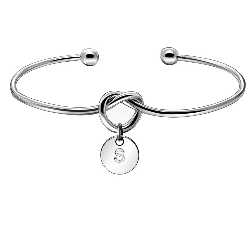 [Australia] - KENYG Initial Alphabet Letter A-Z Pendant Open Cuff Silver Bracelet Bangle Women Charming Bangles (S) 