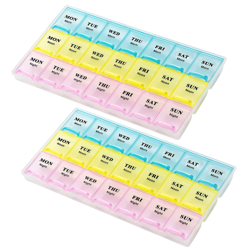 [Australia] - Weekly Pill Organizer - (Pack of 2) 21 Day Pill Planners for Pills Vitamins & Medication, 3 Times-a-Day Medication Reminder Boxes, Easy to Read & Travel Friendly 