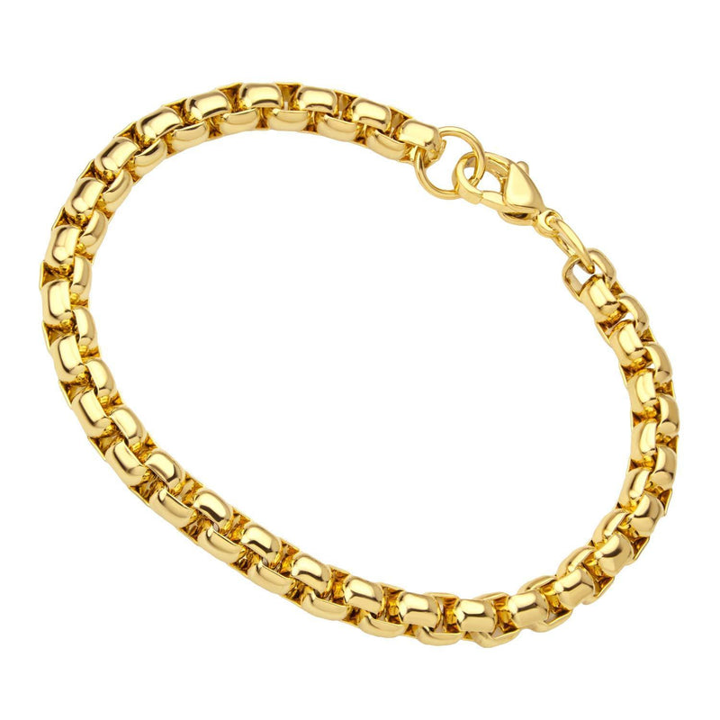 [Australia] - 555jewelry 5mm Stainless Steel Box Chain Bracelet for Men & Women, Stainless Steel Bracelet for Men, Bracelet Chain For Men, Gold, 7.5 Inch 