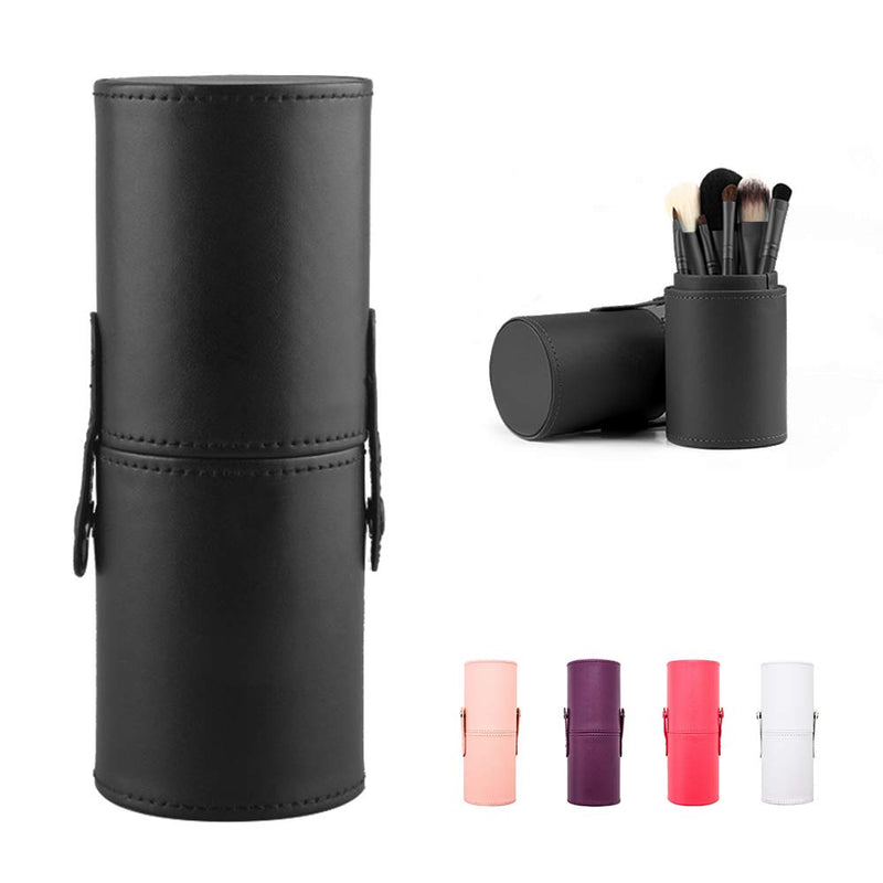 [Australia] - Large Makeup Brush Holder Leather Travel Portable Brushes Storage Case (Black) Black 