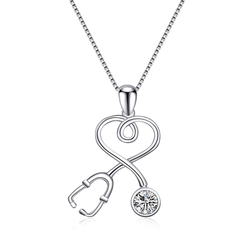[Australia] - AOBOCO Nurse Necklace Stethoscope Pendant with Crystal,Jewelry Gift with Simulated Birthstone for Nurse Doctor Clear 