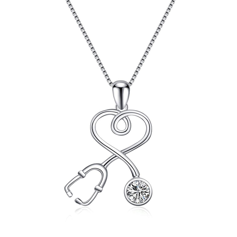 [Australia] - AOBOCO Nurse Necklace Stethoscope Pendant with Crystal,Jewelry Gift with Simulated Birthstone for Nurse Doctor Clear 