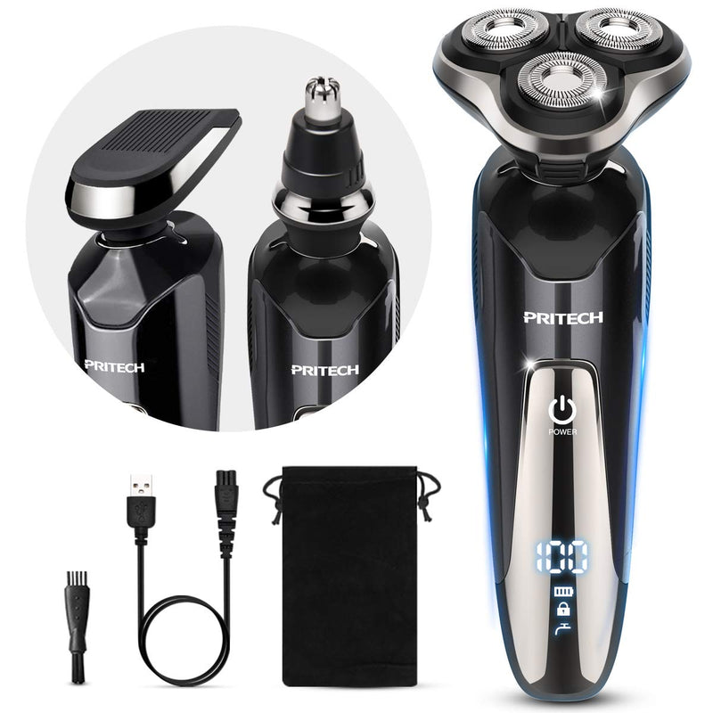 [Australia] - Electric Shavers Men Electric Razors for Men Face Shaver Electric Rechargeable Razor Cordless Shaver for Mens Razors Electric Mens Electric Razors for Shaving Rotary Shavers Waterproof Wet Dry PRITECH USB 