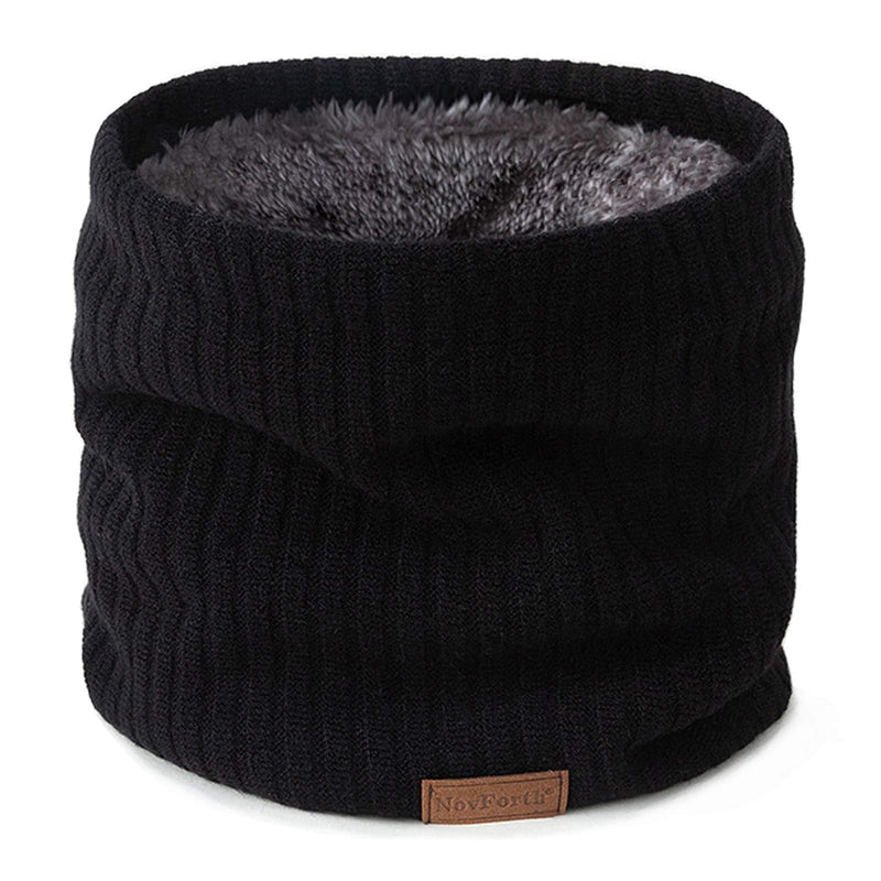[Australia] - NovForth Winter Neck Warmer Fleece Lined Infinity Scarf Double-Layer Fleece Thicken Windproof and Dust Skiing Circle Lining Knit Infin for Mens Womens Black 