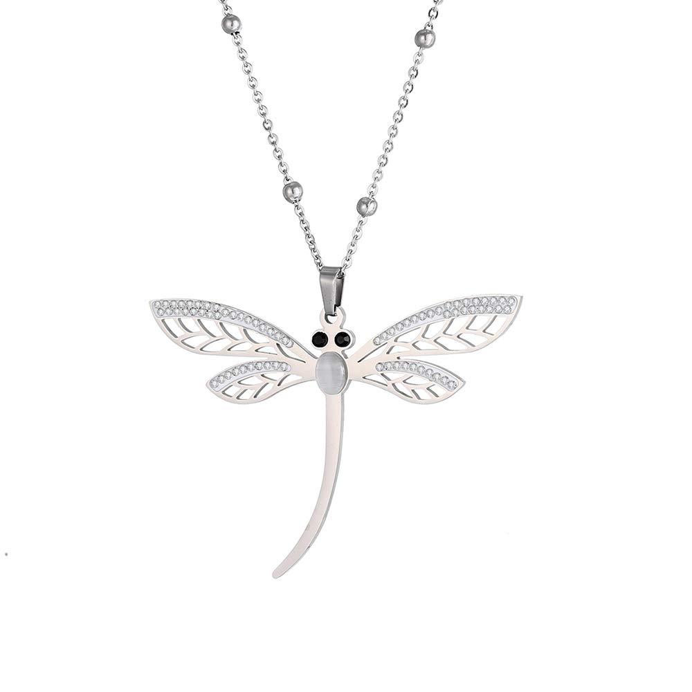 [Australia] - Ouran Stainless Steel Long Chain Necklace for Women,Silver Plated Charm Pendant Necklace with Shining Crystal Best Jewelry Gift for Mother Day, Friendships #3 Dragonfly 