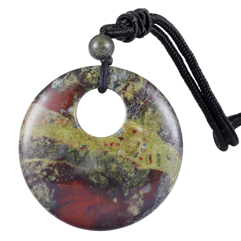 [Australia] - Nupuyai Lucky Coin Pendant Necklace for Women Men, Healing Crystal Stone Donut Pendant with Adjustable Cord 70cm #2-Dragon Bloodstone 
