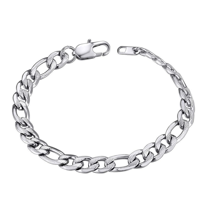 [Australia] - ChainsHouse Figaro Link Chain Bracelet Stainless Steel/Black/Gold Plated Wrist Bracelets for Men Women, 6MM-13MM, 19/21 cm, Send Gift Box 04. Figaro Bracelet B-stainless-7.5mm 19.0 Centimetres 