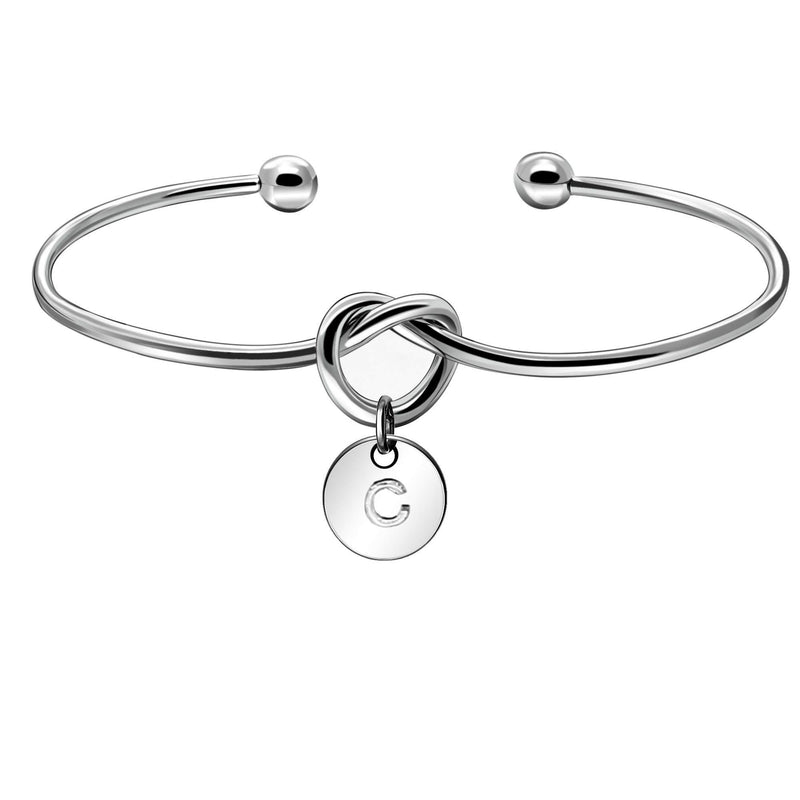 [Australia] - KENYG Initial Alphabet Letter A-Z Pendant Open Cuff Silver Bracelet Bangle Women Charming Bangles (C) 