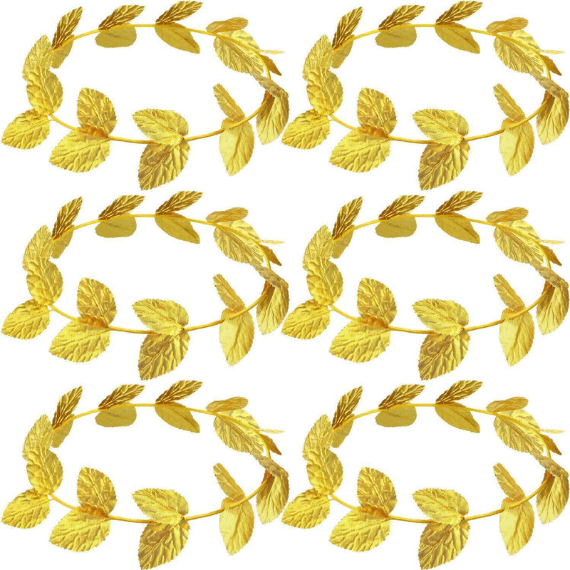 [Australia] - meekoo Roman Head Wreath Gold Leaf Crown Headdress Roman Leaf Headband Toga Headwear (6 Pieces, Knitted Fabric) 