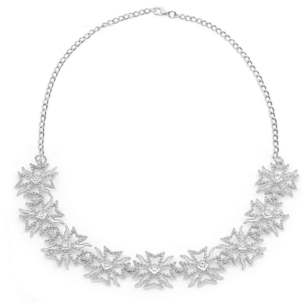 [Australia] - Gleamart Hollow Flower Choker Statement Clavicle Necklace for Women Silver 