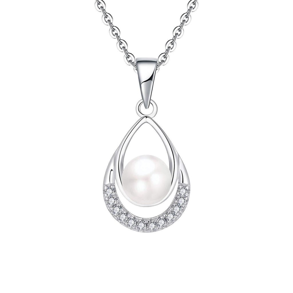 [Australia] - JO WISDOM Pearl Necklace,925 Sterling Silver Pendant Necklace with 6mm Pearl 5A Cubic Zirconia 