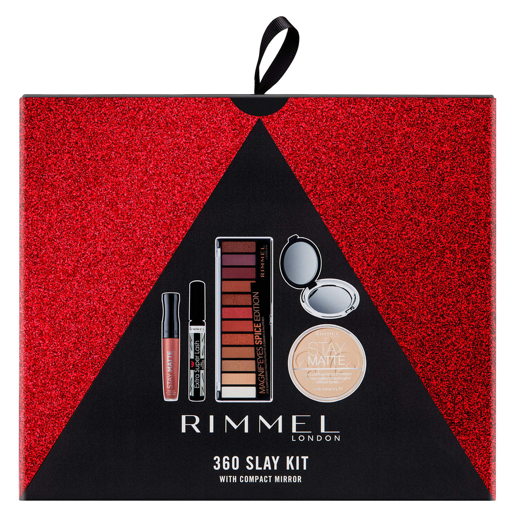 [Australia] - Rimmel 360 Slay Gift Set, Includes Magnif'eyes Spice Palette, Stay Matte Pressed Powder, Extra Super Lash Mascara, Stay Matte Liquid Lip and Compact Mirror 360 Slay Kit 