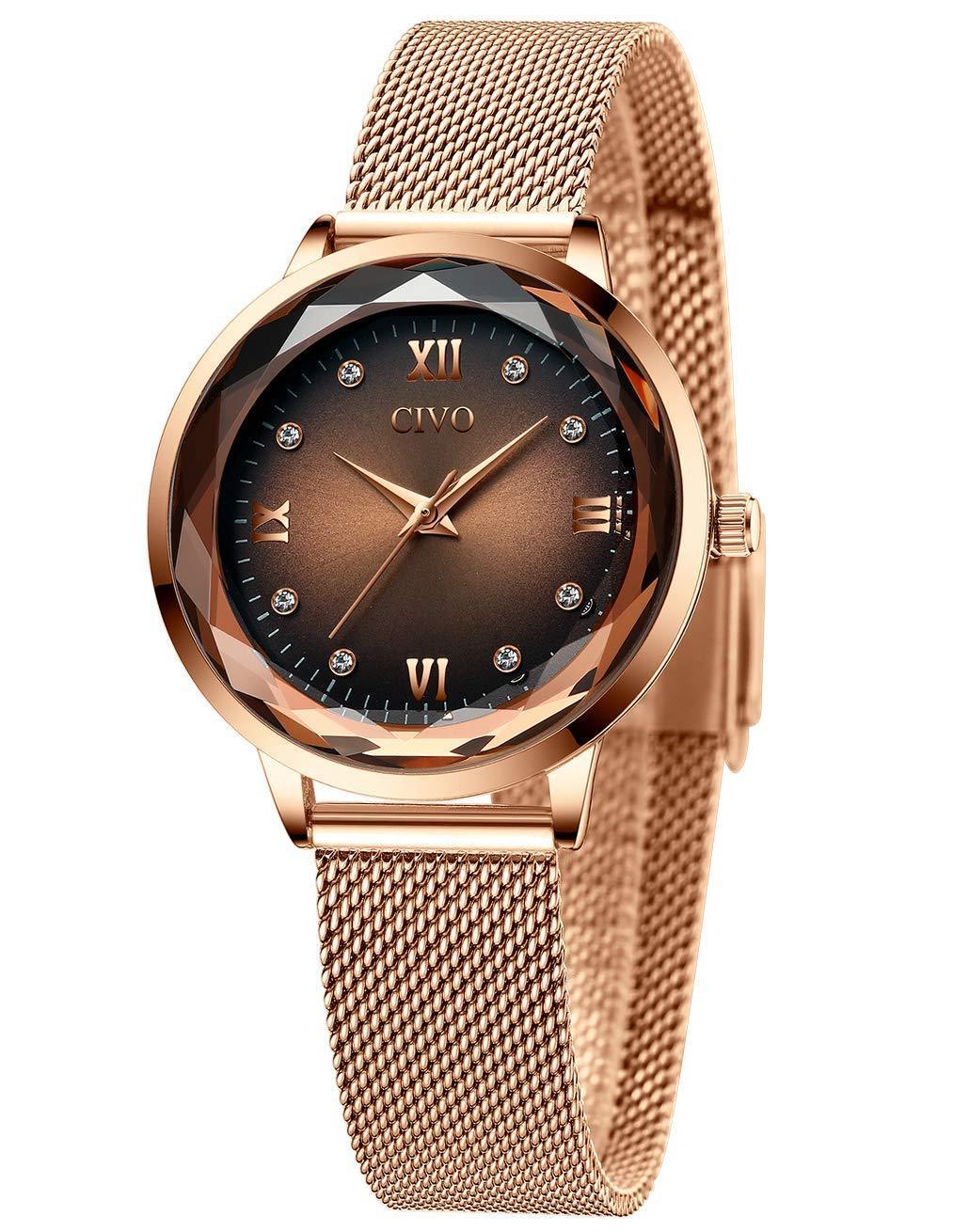 [Australia] - CIVO Ladies Watches Rose Gold Stainless Steel Mesh Waterproof Wrist Watch for Women Ladies Designer Elegant Dress Analogue Watches with Starry Sky Dial Watches for Ladies 2 Rosegold 