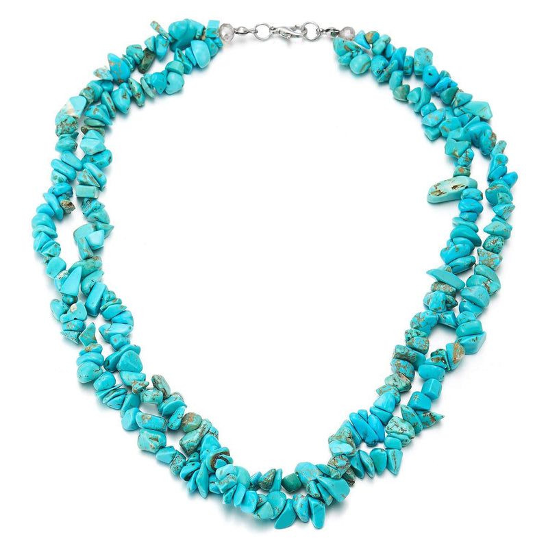 [Australia] - COOLSTEELANDBEYOND Hand-Made Two-Row Irregular Turquoise Beads Chains Choker Collar Necklace, Classic, Dress Event 