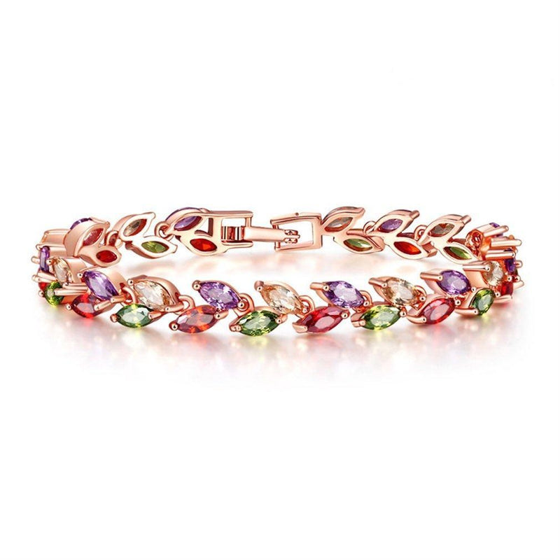 [Australia] - YAZILIND Buckle Bracelet Rose Gold Plated Color Leaves Shape Cubic Zirconia Jewelry Gift for Women (19cm) 
