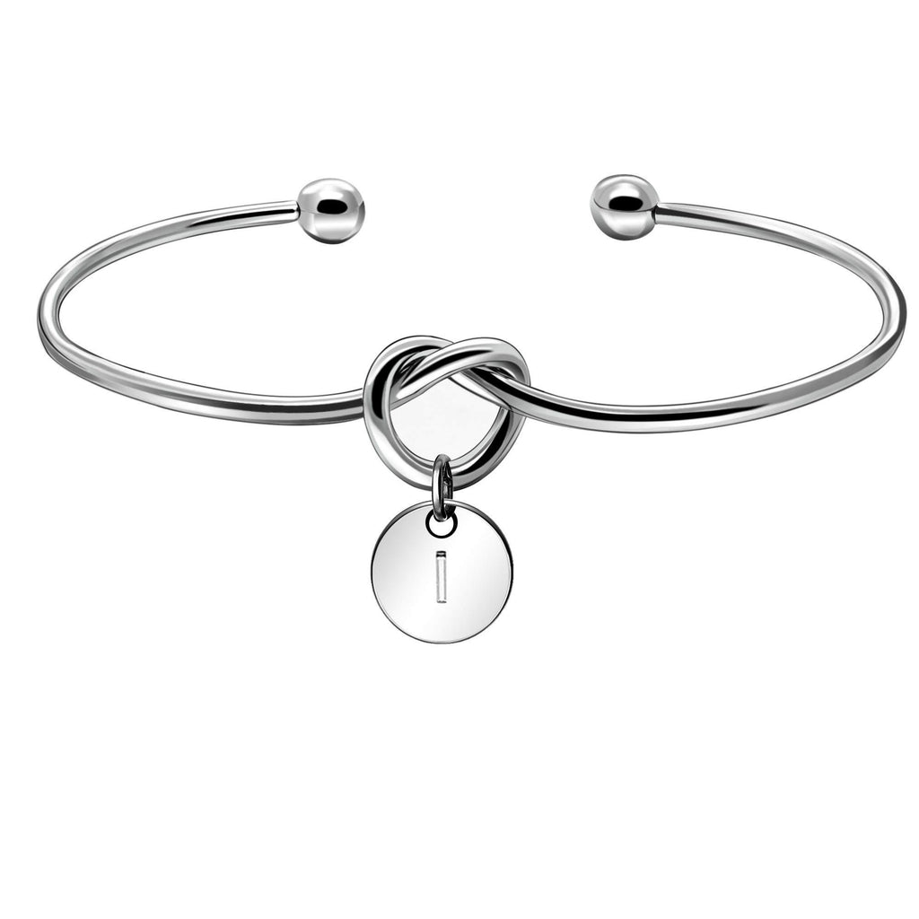 [Australia] - KENYG Initial Alphabet Letter A-Z Pendant Open Cuff Silver Bracelet Bangle Women Charming Bangles (I) 