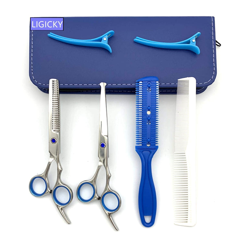 [Australia] - LIGICKY Baby Hair Cutting Scissors Set Professional Safety Round Tip Stainless Steel Hair thinning Shears Bang Hair Scissor for Kids/Salon/Home Blue 