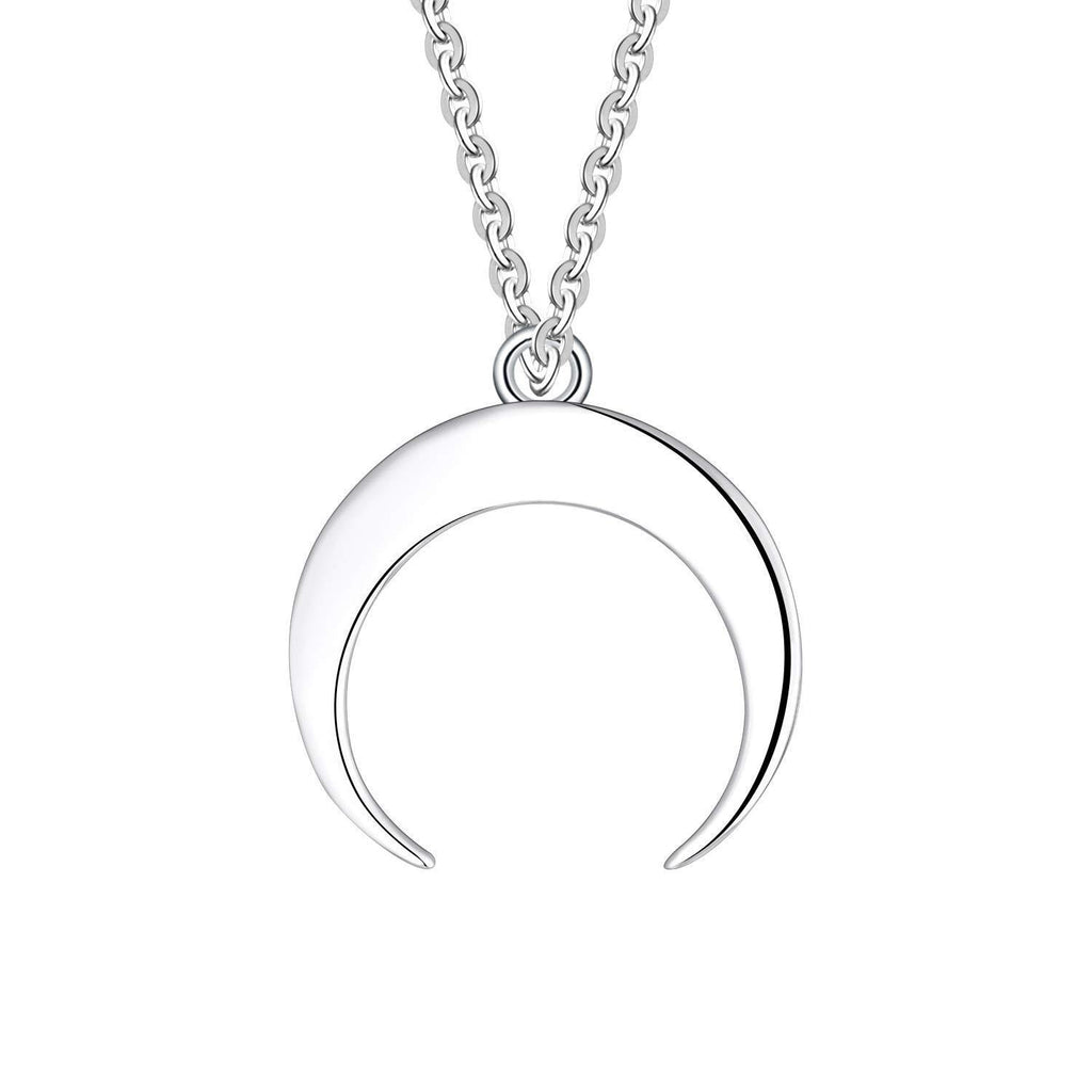 [Australia] - JO WISDOM Moon Necklace,925 Sterling Silver Crescent Moon Pendant Necklace for Women chian:42cm+3cm White Gold Color 