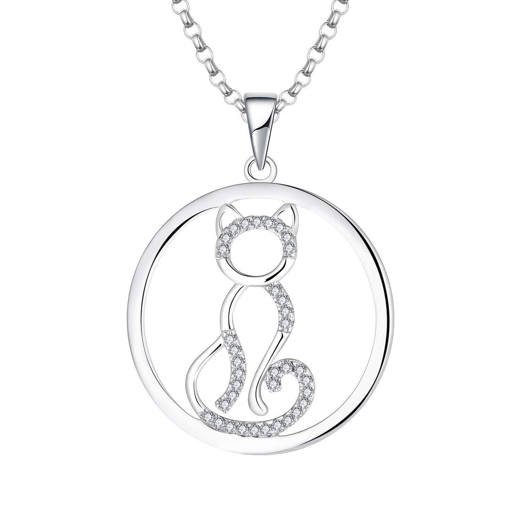 [Australia] - JO WISDOM Cat Necklace,925 Sterling Silver Pet Animal Pendant Necklace for Women with 5A Cubic Zirconia 