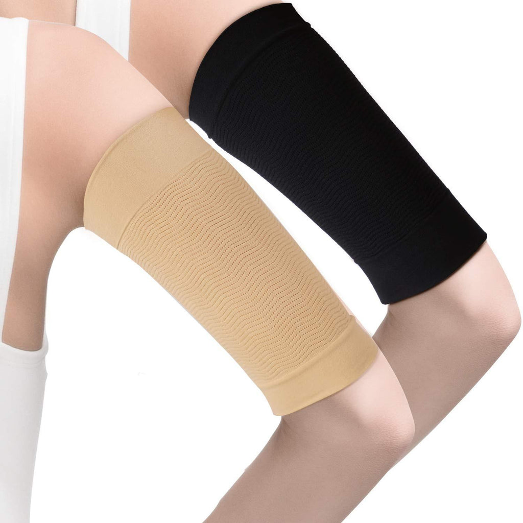 [Australia] - 4 Pairs Slimming Arm Sleeves Arm Elastic Compression Arm Shapers Sport Fitness Arm Shapers for Women Girls Weight Loss (Black and Nude Color) 