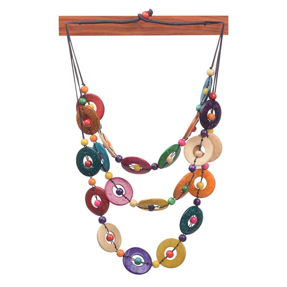 [Australia] - Happyyami Bohemian Coconut Shell Wood Bead Necklace Women Ethnic Necklace Jewelry Handmade Beaded Long Necklace Round 70.0 Centimetres 