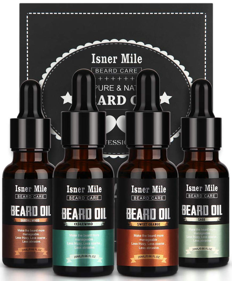 [Australia] - Beard Oil 4 Scents Pack Set, 100% Natural, Cedarwood, Sandalwood, Sage, Sweet Orange for Men Beard Care Growth, Moisturize, Soften, Strengthen, Ideal Perfect Gifts for Men Him Dad Father Boyfriend 
