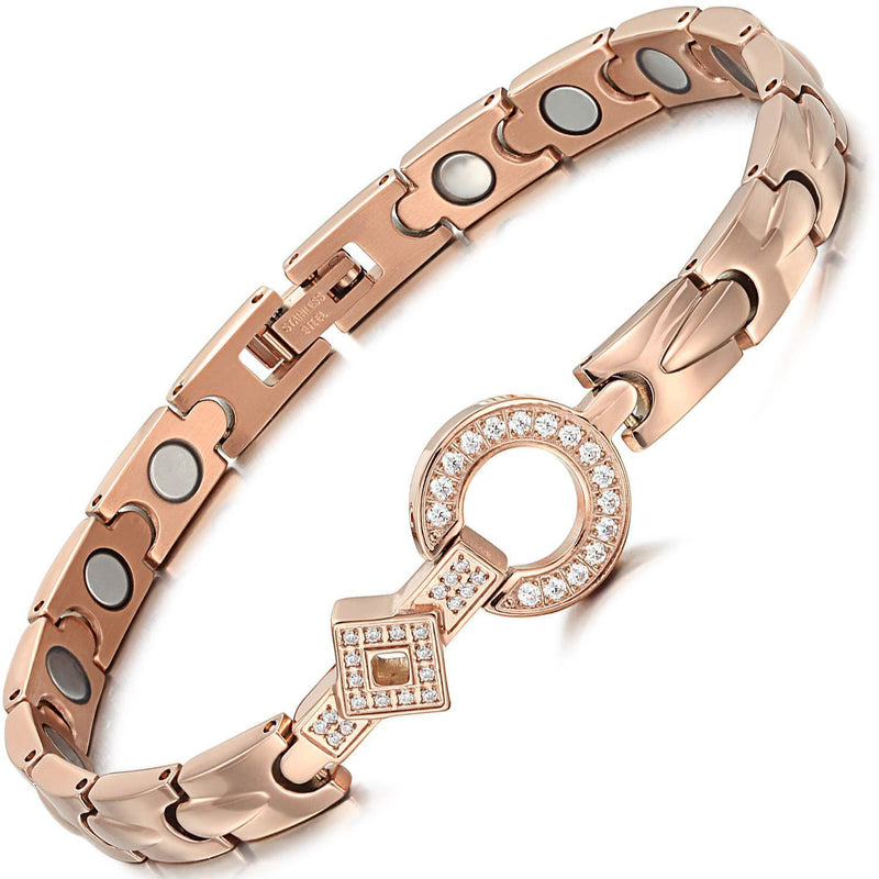 [Australia] - RainSo Elegant Womens Magnetic Health Titanium Steel Bracelet Pain Relief for Arthritis with Gift Box(Rose Gold) 